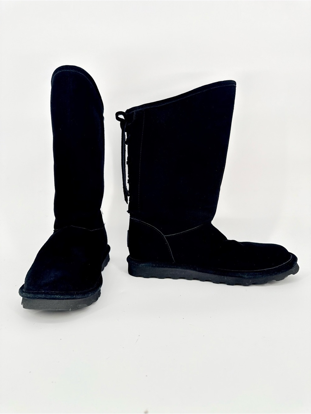Bearpaw Phylly Black Suede Back Lace Bow Winter Boots Slippers Cozy Cabincore 11